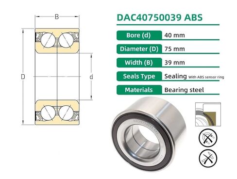 1PC DAC40750039ABS Wheel Bearing with ABS Sensor Ring 40x75x39mm 200996 713618910 9036340079 90363W0005 Bearings in Saudi Arabia