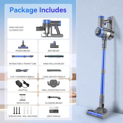 Cordless Vacuum Cleaner, 10 in 1 Powerful Suction Lightweight Vacuum Cleaner for Home, 45Mins Detachable Battery with LED Display Self-Standing Stick Vacuum for HardFloor/Carpet/Pet Hair in Saudi Arabia