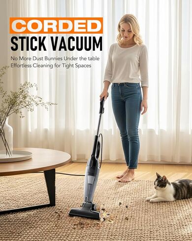 Avvnee Corded Stick Vacuum Cleaner, 15000Pa Strong Suction 600W Motor, Ultra-Lightweight 3lbs, Ideal for Pet Hair & Hard Floors, with Crevice Tool, 1L Dust Cup, 16.7ft Power Cord, Black in Saudi Arabia
