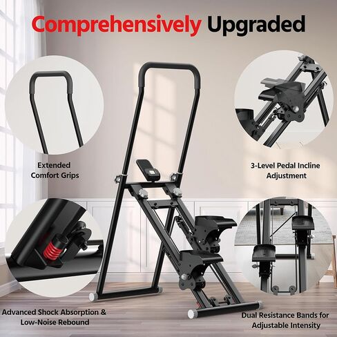 جهاز ستاير ستيبر لممارسة التمارين الرياضية المنزلية، إصدار جديد صغير الحجم قابل للطي مع زنبرك هادئ ممتص للصدمات، مقاومة قابلة للتعديل، قبضة إسفنجية طويلة، ستايرماستر لمعدات تمرين الجسم بالكامل in Kuwait