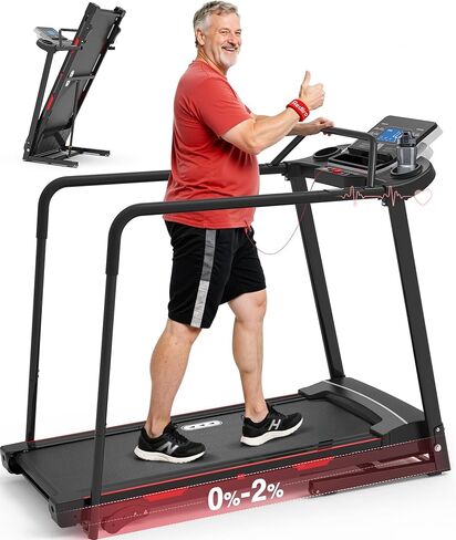 جهاز مشي ريدليرو لكبار السن قابل للطي - جهاز مشي كبير بسعة 400 رطل مع درابزين أمامي وطويل، جهاز تمارين اللياقة البدنية لاستعادة المنزل بنسبة 0%-2% لكبار السن، حزام طويل 47.6 بوصة in Kuwait