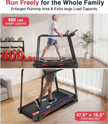 جهاز مشي ريدليرو لكبار السن قابل للطي - جهاز مشي كبير بسعة 400 رطل مع درابزين أمامي وطويل، جهاز تمارين اللياقة البدنية لاستعادة المنزل بنسبة 0%-2% لكبار السن، حزام طويل 47.6 بوصة in Kuwait