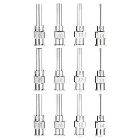 HARFINGTON 12pcs Dispensing Needle Set 8-14 Gauge 0.5 Inch Stainless Steel Blunt Tip Luer Connector for Refilling Glue Oil Thick Liquids Ink Lab Use (3pcs of Each Size) in Saudi Arabia