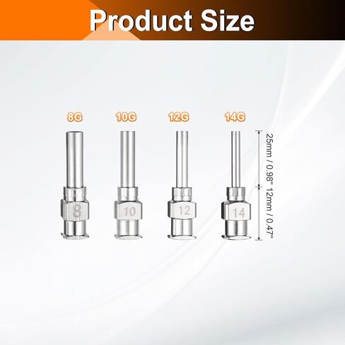 HARFINGTON 12pcs Dispensing Needle Set 8-14 Gauge 0.5 Inch Stainless Steel Blunt Tip Luer Connector for Refilling Glue Oil Thick Liquids Ink Lab Use (3pcs of Each Size) in Saudi Arabia