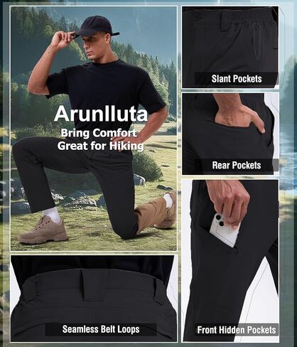 Arunlluta Travel Pants Men Quick Dry Hiking Pants for Men Stretch Work Pants Lightweight Mens Golf Pants Water Resistant Black in Kuwait