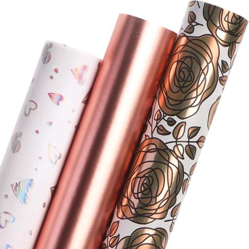 Ribbli Floral Birthday Wrapping Paper Mini Roll, 3 Rolls Sage Green Vintage Flower Mother’s Day Gift Wrap for Women Girl Friend Wedding - 17 inch x 120 inch(10feet) Per Roll in Kuwait