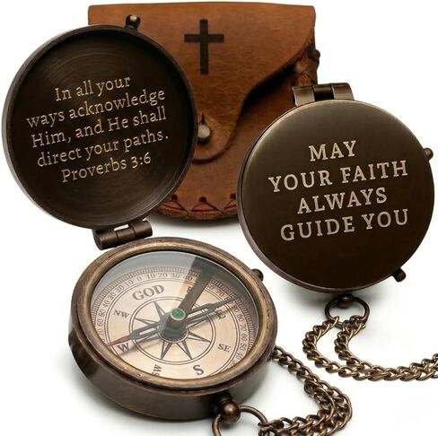 Baptism Gifts for Boys – Confirmation & First Communion Compass Gift – Pocket Size - Catholic Christian Brass Pocket Compass with Scripture – Religious Keepsake for... in Saudi Arabia