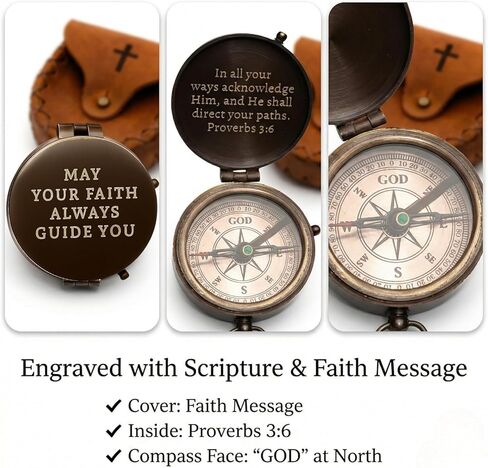 Baptism Gifts for Boys – Confirmation & First Communion Compass Gift – Pocket Size - Catholic Christian Brass Pocket Compass with Scripture – Religious Keepsake for... in Saudi Arabia