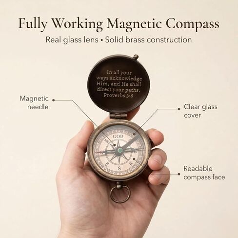 Baptism Gifts for Boys – Confirmation & First Communion Compass Gift – Pocket Size - Catholic Christian Brass Pocket Compass with Scripture – Religious Keepsake for... in Saudi Arabia