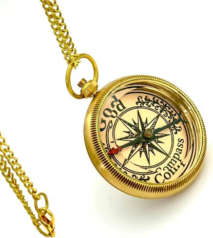 بوصلة جيب نحاسية منقوشة بالكتاب المقدس - "سأرشدك" مزمور 32: 8 | هدية دينية للرجال والأولاد in Kuwait