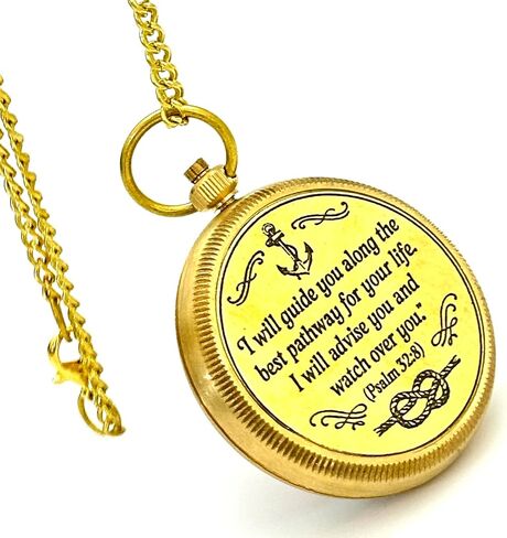 بوصلة جيب نحاسية منقوشة بالكتاب المقدس - "سأرشدك" مزمور 32: 8 | هدية دينية للرجال والأولاد in Kuwait