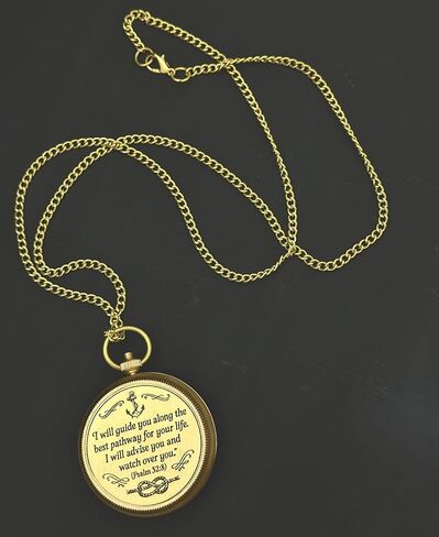 بوصلة جيب نحاسية منقوشة بالكتاب المقدس - "سأرشدك" مزمور 32: 8 | هدية دينية للرجال والأولاد in Kuwait