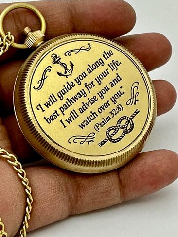 بوصلة جيب نحاسية منقوشة بالكتاب المقدس - "سأرشدك" مزمور 32: 8 | هدية دينية للرجال والأولاد in Kuwait