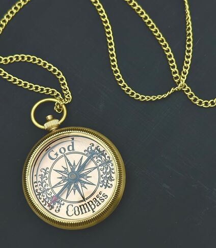 بوصلة جيب نحاسية منقوشة بالكتاب المقدس - "سأرشدك" مزمور 32: 8 | هدية دينية للرجال والأولاد in Kuwait