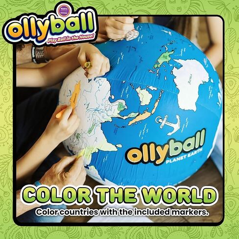 Ollyball Planet Earth 22" Mega – Large Bouncy Ball for Kids Indoor and Outdoor Play – Giant Inflatable Ball for Exercise – STEAM Accredited Colorable World Map with 24-Page Lesson Plan in Kuwait