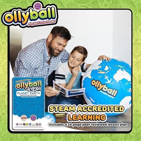 Ollyball Planet Earth 22" Mega – Large Bouncy Ball for Kids Indoor and Outdoor Play – Giant Inflatable Ball for Exercise – STEAM Accredited Colorable World Map with 24-Page Lesson Plan in Kuwait