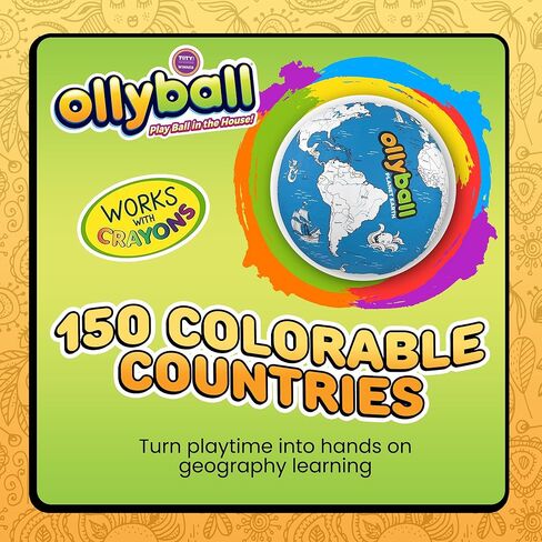 Ollyball Planet Earth 22" Mega – Large Bouncy Ball for Kids Indoor and Outdoor Play – Giant Inflatable Ball for Exercise – STEAM Accredited Colorable World Map with 24-Page Lesson Plan in Kuwait