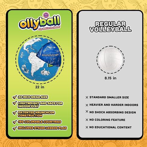 Ollyball Planet Earth 22" Mega – Large Bouncy Ball for Kids Indoor and Outdoor Play – Giant Inflatable Ball for Exercise – STEAM Accredited Colorable World Map with 24-Page Lesson Plan in Kuwait
