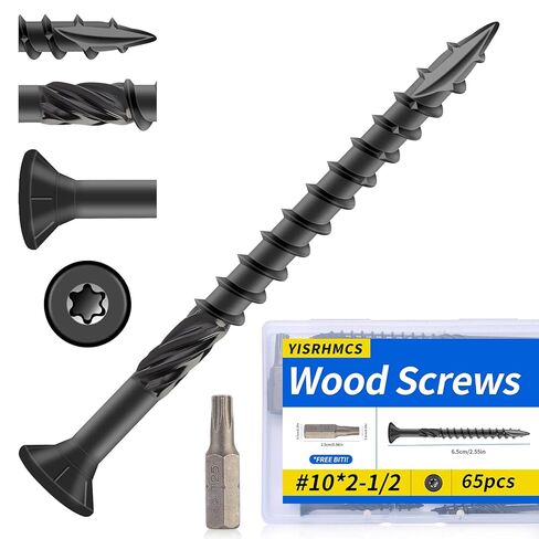 #10 * 2-1/2 بوصة براغي سطح السفينة، (65 قطعة) براغي خشبية سوداء، مطلية بالإيبوكسي المقاوم للصدأ، فولاذ كربوني، مع لقم توركس T25 in Kuwait