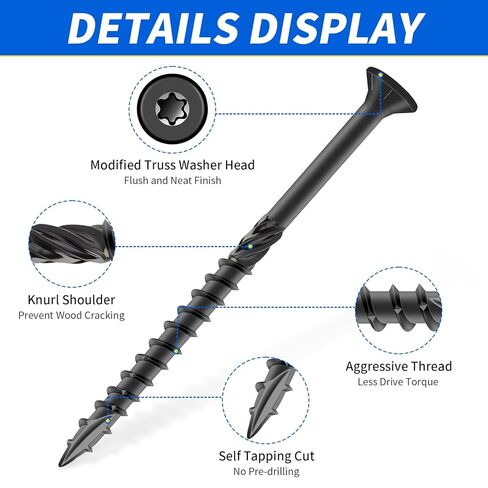#10 * 2-1/2 بوصة براغي سطح السفينة، (65 قطعة) براغي خشبية سوداء، مطلية بالإيبوكسي المقاوم للصدأ، فولاذ كربوني، مع لقم توركس T25 in Kuwait