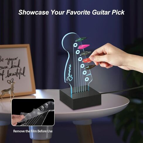 LED Guitar Pick Holder with 7 Color Changing Light, USB Powered Guitar Pick Storage Display Stand, Holds 6 Picks, Guitar Room Decor Night Light, Guitar Gifts for Men, Musicians, Guitar Players in Saudi Arabia