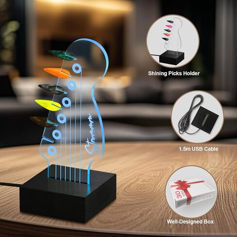 LED Guitar Pick Holder with 7 Color Changing Light, USB Powered Guitar Pick Storage Display Stand, Holds 6 Picks, Guitar Room Decor Night Light, Guitar Gifts for Men, Musicians, Guitar Players in Saudi Arabia