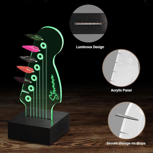 LED Guitar Pick Holder with 7 Color Changing Light, USB Powered Guitar Pick Storage Display Stand, Holds 6 Picks, Guitar Room Decor Night Light, Guitar Gifts for Men, Musicians, Guitar Players in Saudi Arabia