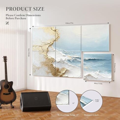 لوحات حائط صوتية من JBER، لوحات صوتية فنية مقاس 47.2 × 27 بوصة، لوحات صوتية زخرفية، لوحات فنية جدارية ممتصة للصوت، لوحات حائط صوتية للاستوديو والمنزل وغرفة المعيشة (تصفح مذهب) in Kuwait