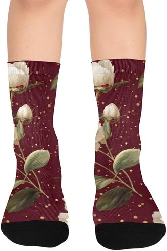 جوارب الفاوانيا للمشي لمسافات طويلة باللون الأحمر والأبيض - جوارب شتوية حرارية سميكة دافئة للأطفال الصغار للأولاد والبنات للمدرسة، والارتداء اليومي والأنشطة الخارجية in Kuwait