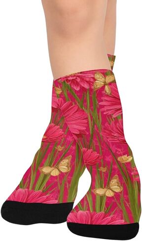 جوارب جربر فراشات حمراء للمشي لمسافات طويلة - جوارب شتوية حرارية سميكة دافئة للأولاد والبنات للمدرسة، والارتداء اليومي والأنشطة الخارجية in Kuwait