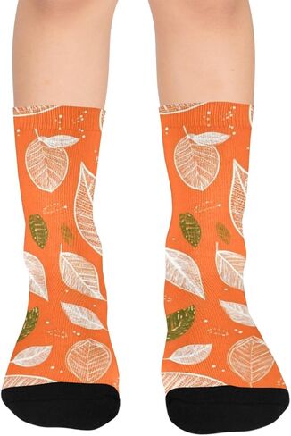 جوارب المشي لمسافات طويلة باللون البرتقالي من Citrus Leaf Art - جوارب شتوية حرارية سميكة دافئة للأولاد والبنات للمدرسة، والارتداء اليومي والأنشطة الخارجية in Kuwait