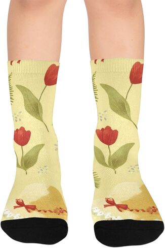 جوارب توليب كيك بلوم للتنزه سيرًا على الأقدام باللون الأصفر - جوارب شتوية حرارية سميكة دافئة للأولاد والبنات للمدرسة، والارتداء اليومي والأنشطة الخارجية in Kuwait