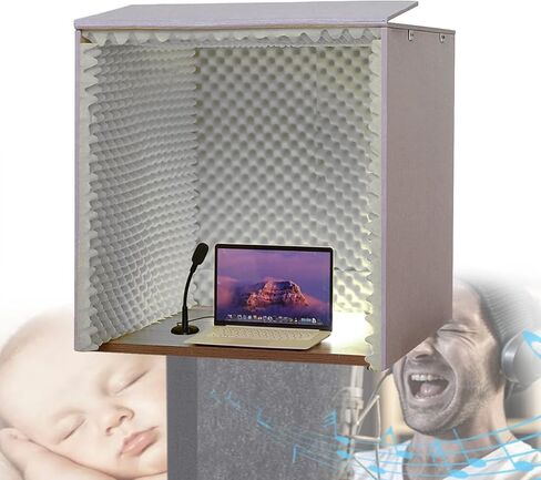 Sound Proof Foam Panels, 80 * 80 * 80CM Portable Soundproof Booth, Recording Booth for Home Studio, 50cm 25 Wedge tip Diffuser with USB LED Light, Isolation Diffuser | Noise A,Grey in Saudi Arabia