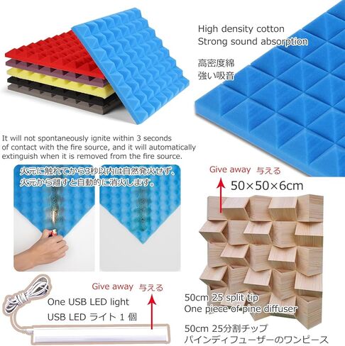 Sound Proof Foam Panels, 80 * 80 * 80CM Portable Soundproof Booth, Recording Booth for Home Studio, 50cm 25 Wedge tip Diffuser with USB LED Light, Isolation Diffuser | Noise A,Grey in Saudi Arabia