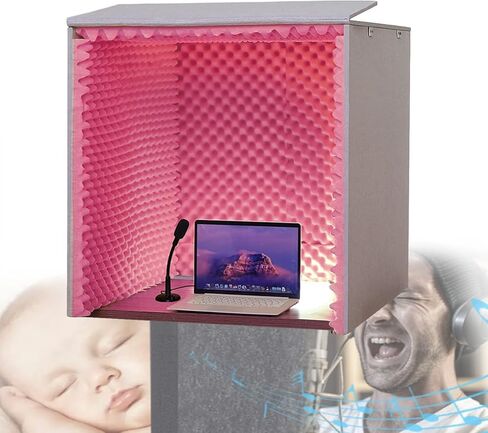 Sound Proof Foam Panels, 80 * 80 * 80CM Portable Soundproof Booth, Recording Booth for Home Studio, 50cm 25 Wedge tip Diffuser with USB LED Light, Isolation Diffuser | Noise A,Red in Saudi Arabia