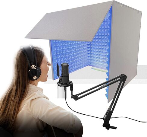 Desktop Soundproof Cover, Decreasing Noise, Portable Recording Booth, Studio Equipment, Microphone Shield for Recording Studio, Podcasts, Singing, and Broadcasting, Easy to As,Blue-80*80*80cm in Saudi Arabia