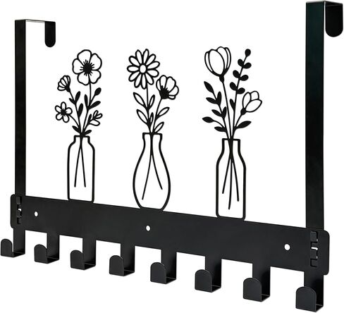 Floral Vase Over The Door Hangers - Decorative Wall Hooks with 3 Flower Designs for Bathroom Door Hook & Towel Holder | Metal Organizer for Home Decor, Hallway, Kitchen, Office | Gift for Mom & Women in Saudi Arabia