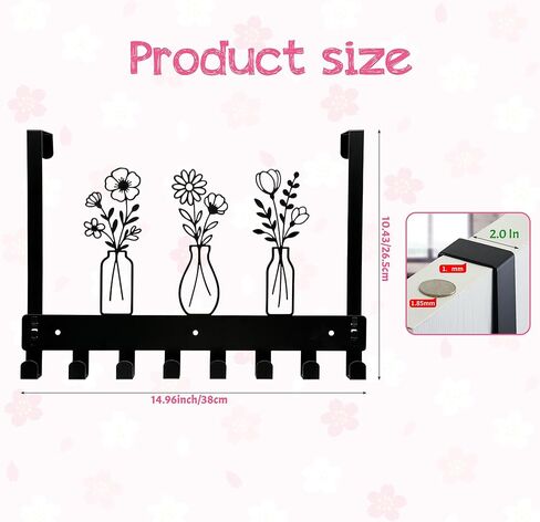 Floral Vase Over The Door Hangers - Decorative Wall Hooks with 3 Flower Designs for Bathroom Door Hook & Towel Holder | Metal Organizer for Home Decor, Hallway, Kitchen, Office | Gift for Mom & Women in Saudi Arabia