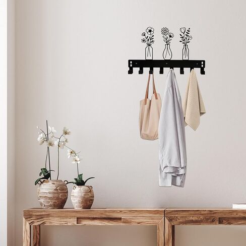 Floral Vase Over The Door Hangers - Decorative Wall Hooks with 3 Flower Designs for Bathroom Door Hook & Towel Holder | Metal Organizer for Home Decor, Hallway, Kitchen, Office | Gift for Mom & Women in Saudi Arabia