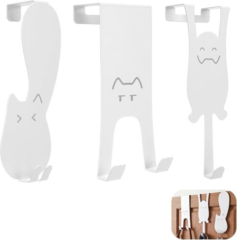 Threehoney 3 Pack Cat Over The Door Hooks Cute Cat Shaped Door Hanger Hooks Metal Hangers Kawaii Decorative for Hanging Clothes Keys Bags Hold up to 20 Pounds, No Drilling, Animal Lover Gifts(Funny) in Saudi Arabia