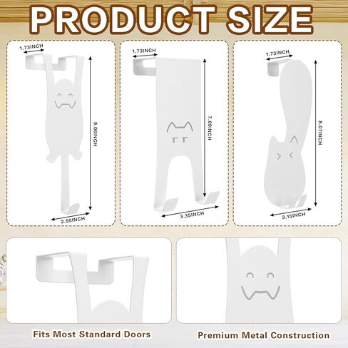 Threehoney 3 Pack Cat Over The Door Hooks Cute Cat Shaped Door Hanger Hooks Metal Hangers Kawaii Decorative for Hanging Clothes Keys Bags Hold up to 20 Pounds, No Drilling, Animal Lover Gifts(Funny) in Saudi Arabia