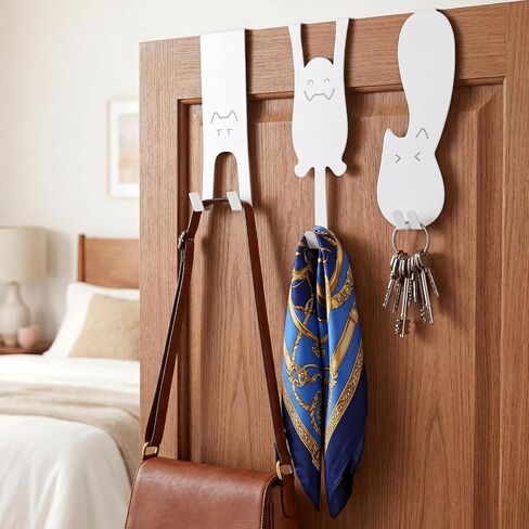 Threehoney 3 Pack Cat Over The Door Hooks Cute Cat Shaped Door Hanger Hooks Metal Hangers Kawaii Decorative for Hanging Clothes Keys Bags Hold up to 20 Pounds, No Drilling, Animal Lover Gifts(Funny) in Saudi Arabia