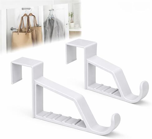 Over The Door Hook 2 Pack - White Plastic Single Hanger for Towels, Robes, and Coats - Easy-to-Install Space Saver for Bathroom, Bedroom, and Closet Storage in Saudi Arabia