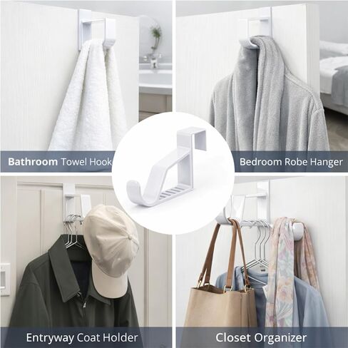 Over The Door Hook 2 Pack - White Plastic Single Hanger for Towels, Robes, and Coats - Easy-to-Install Space Saver for Bathroom, Bedroom, and Closet Storage in Saudi Arabia