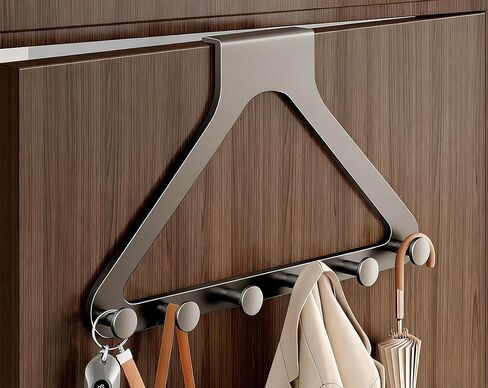 Over Door Hooks, No Drill Silent Use 6 Hooks for Towels & Clothes, Modern Matte Metal 10.6 inch (Gunmetal Gray, Extended) in Kuwait