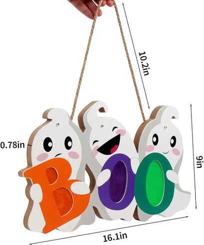 FINGOOO Halloween Door Decor Hanging Sign, BOO Ghost Halloween Door Hanger with Light for Front Door Decorations Outdoor in Saudi Arabia
