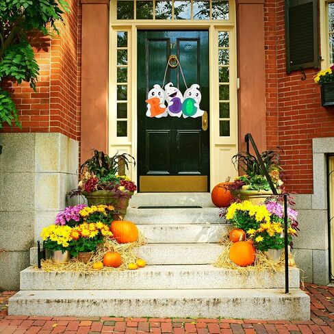 FINGOOO Halloween Door Decor Hanging Sign, BOO Ghost Halloween Door Hanger with Light for Front Door Decorations Outdoor in Saudi Arabia