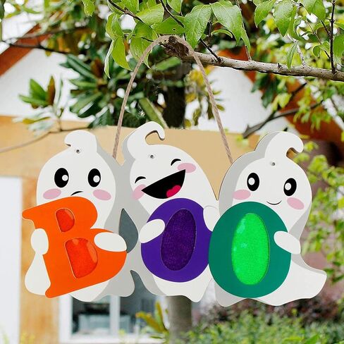 FINGOOO Halloween Door Decor Hanging Sign, BOO Ghost Halloween Door Hanger with Light for Front Door Decorations Outdoor in Saudi Arabia
