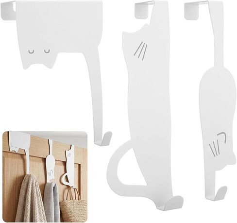 Threehoney 3 Pack Cat Over The Door Hooks Cute Cat Shaped Door Hanger Hooks Metal Hangers Kawaii Decorative for Hanging Clothes Keys Bags Hold up to 20 Pounds, No Drilling, Animal Lover Gifts(Funny) in Saudi Arabia
