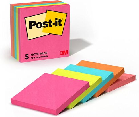 Post-it Notes 3x3 in 5 Pads America's #1 Favorite Sticky Notes, Poptimistic, Bright Colors, Clean Removal, Recyclable (655-5UC) in Saudi Arabia